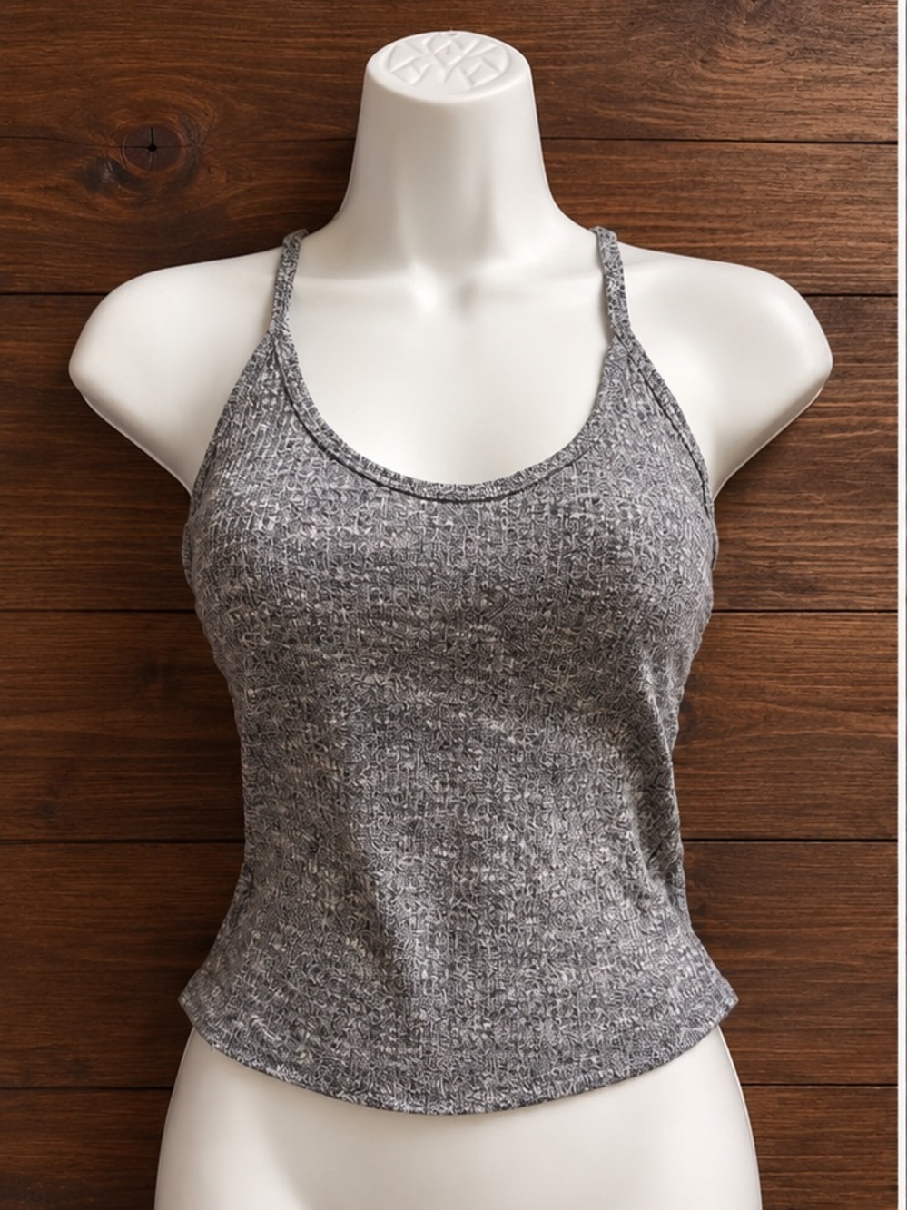 Gray Ribbed Knit Spaghetti Strap Tank Top